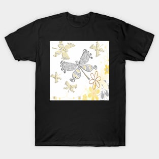 Dragonflies Yellow & Grey on White Background Happy Inspirational Design Mother's Day Gifts T-Shirt